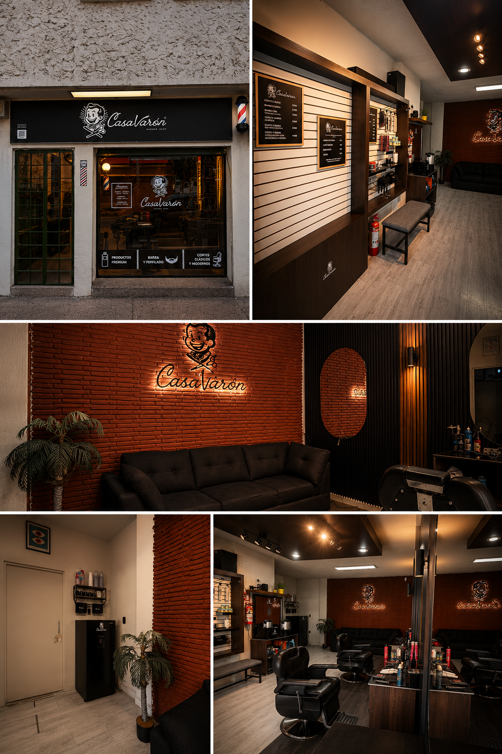Collage de fotos del interior y exterior del local