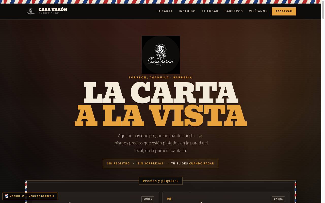 Vista previa del mockup Menú de Barbería
